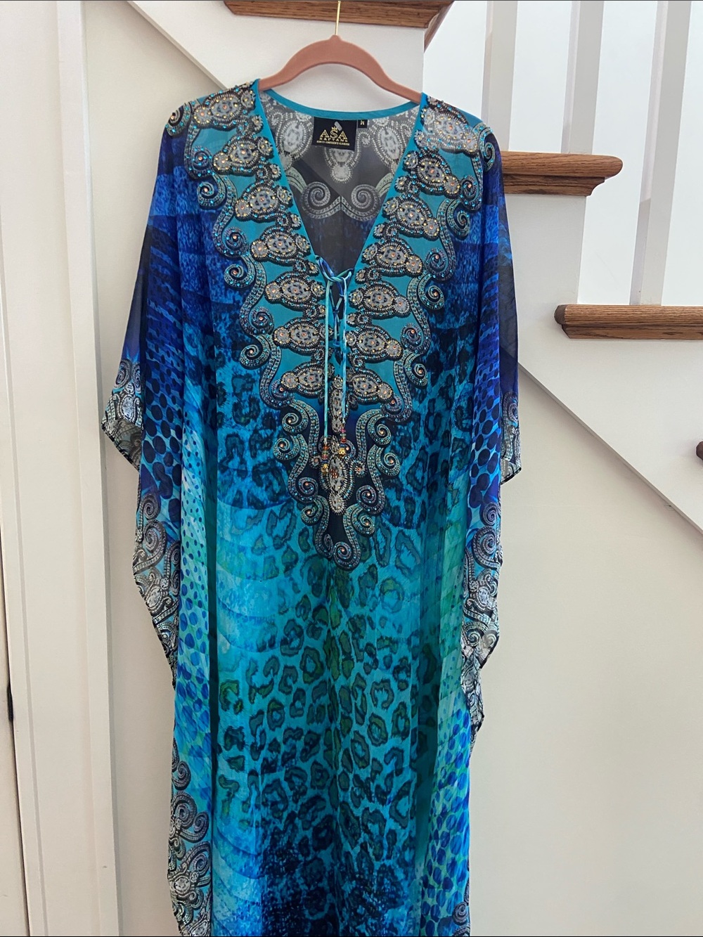 Alia Blue & Teal Embellished V-Neck Tunic